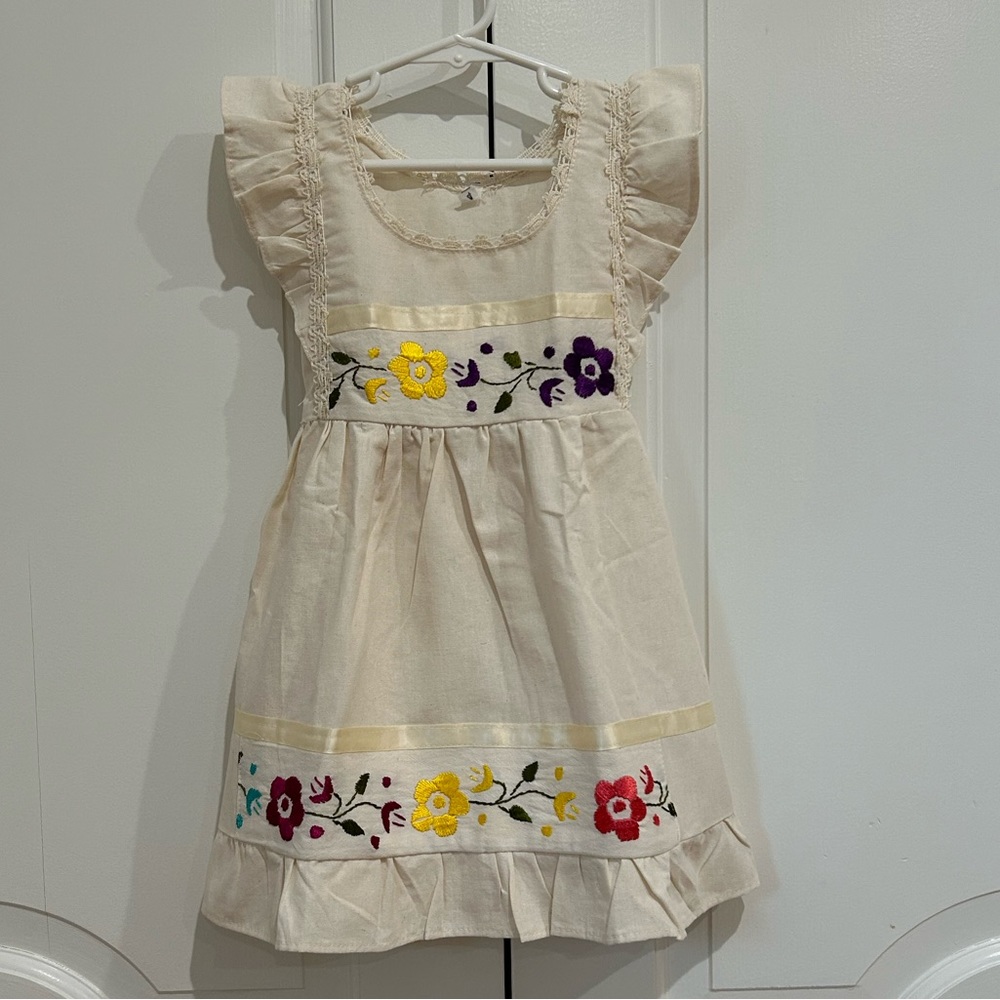 Mexican Girls Dress With Hand Embroidered.